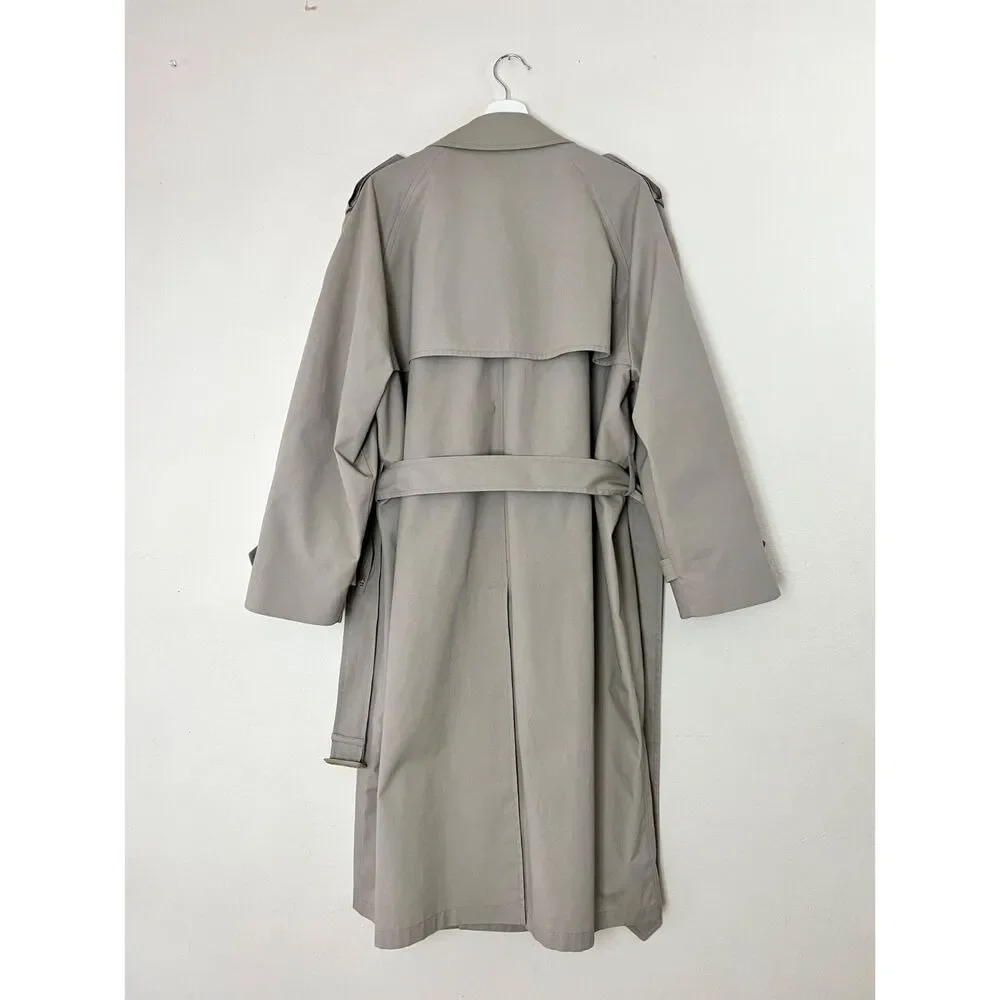 Vintage 60s London Fog Men's Size 42 Short Light Grey Khaki Classic Trench Coat